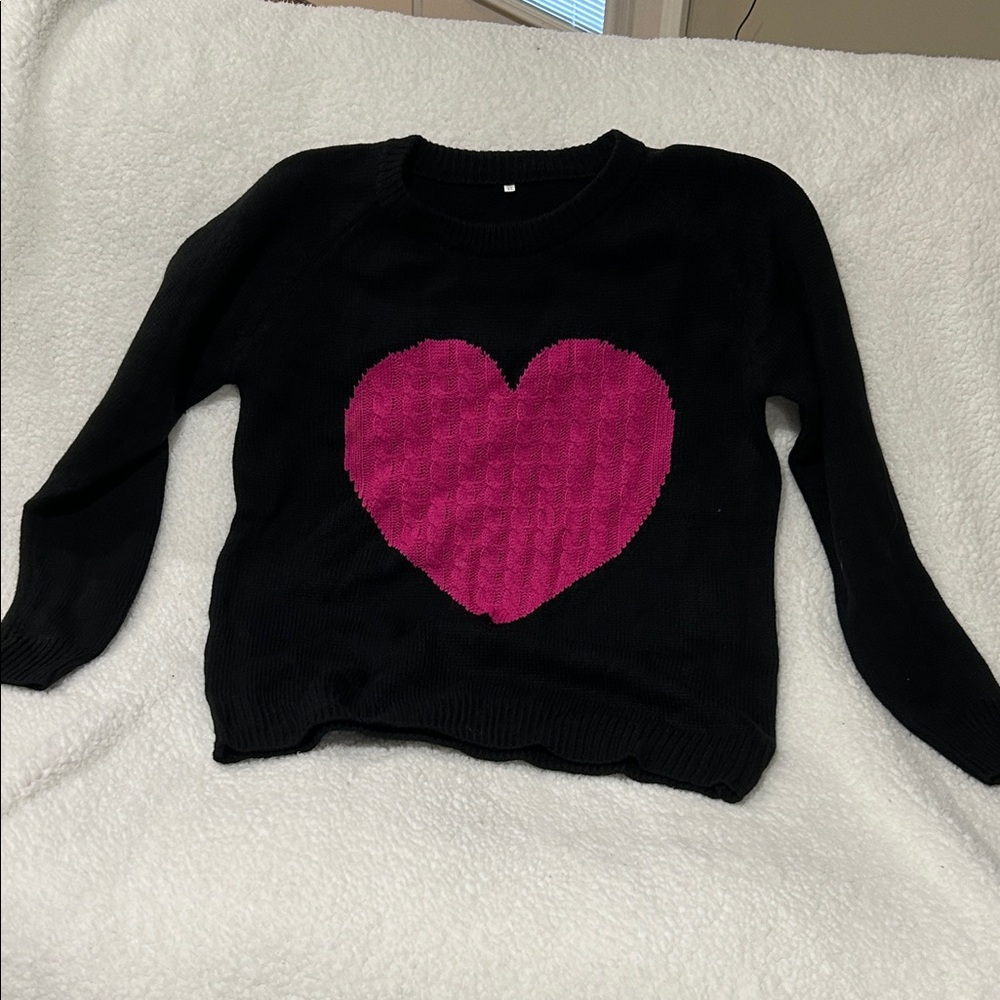 JustFab Black Sweater with Pink Heart
